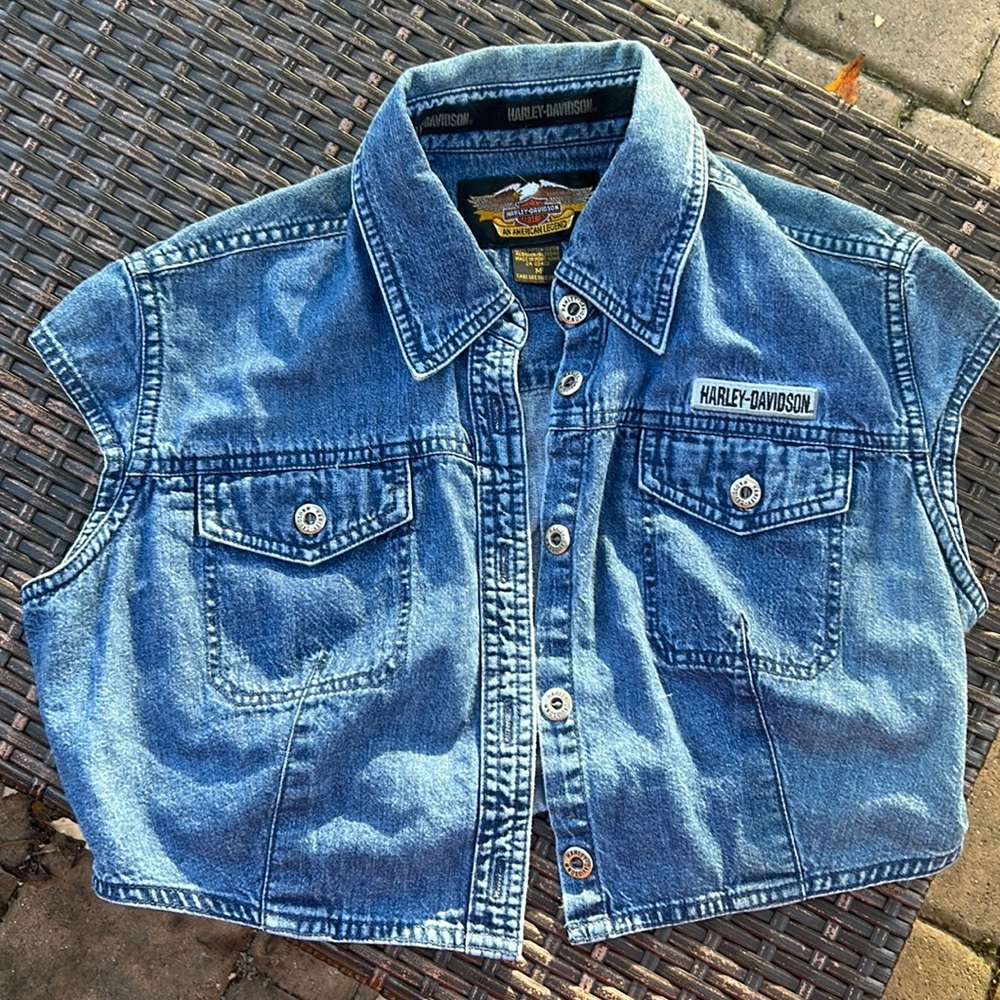 Vintage Harley Davidson Crop Denim Top